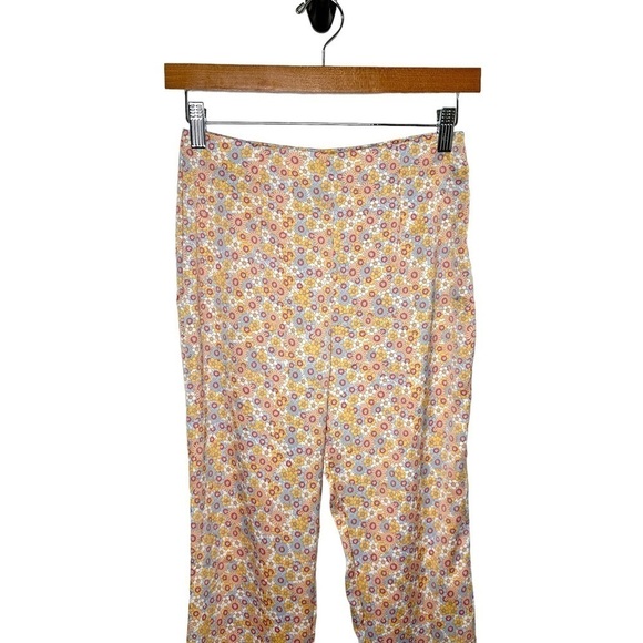 Zara Womens Floral Satin Pants Size Small Pink Blue Side Zip Flared Retro - Picture 3 of 5